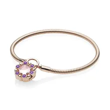 Стерлингового серебра 925 пробы heraldinic Шарм Сияющий браслет с замком розовое золото, розовый и фиолетовые кристаллы модные ювелирные изделия подарок