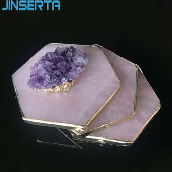 

JINSERTA Hexagon Crystal Storage Tray Jewelry Display Plate Ring Earrings Cosmetic Organizer Non-slip Coaster Desktop Decor