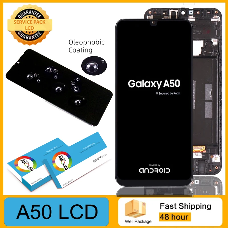 Дисплей с рамкой для Samsung Galaxy A50 100% A505F/DS A505F ЖК-дисплей сенсорным экраном и