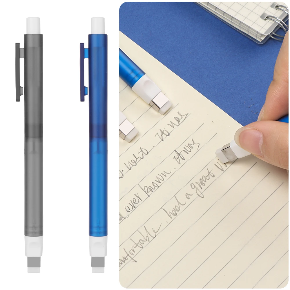 Ластик для рисования, набор ластиков, резиновый, синий и белый, в форме ручки, заправка, автоматические телескопические резинки, Канцтовары для обучения, подарки