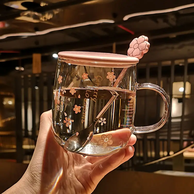 Tasse en verre rose sans fleur avec échelle pour femme, bouteille