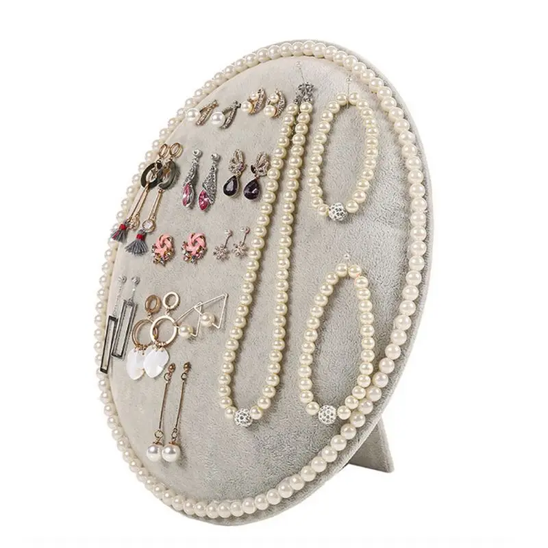 High Quality Velvet Oval Earrings Necklace Bracelet Pearl Jewelry Display Organizer Holder