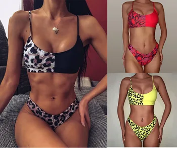 

Europe And America Hot Selling Women's Two-piece Swimsuits-Leopord Pattern Joint Bikini 2981