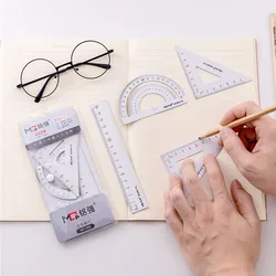 Triangle protractor ruler for primary and middle school students four piece set of aluminum alloy ruler