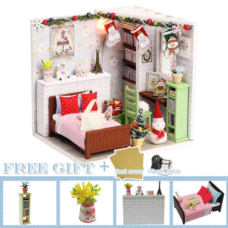 SDM09C 36.5 DIY Кукольный дом, деревянные кукольные домики, миниатюрный кукольный домик, мебель, набор со светодиодный игрушками, Детский Рождественский подарок Z007 Z008 Z009 TD9 - Цвет: SDM09C 36.5