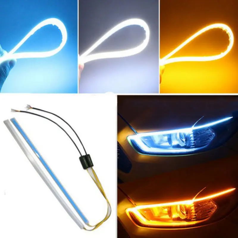 

2pcs/set Car LED Headlight Slim Strip Light Ultra-thin IP68 Waterproof Daytime Running Sequential Flow Turn Signal
