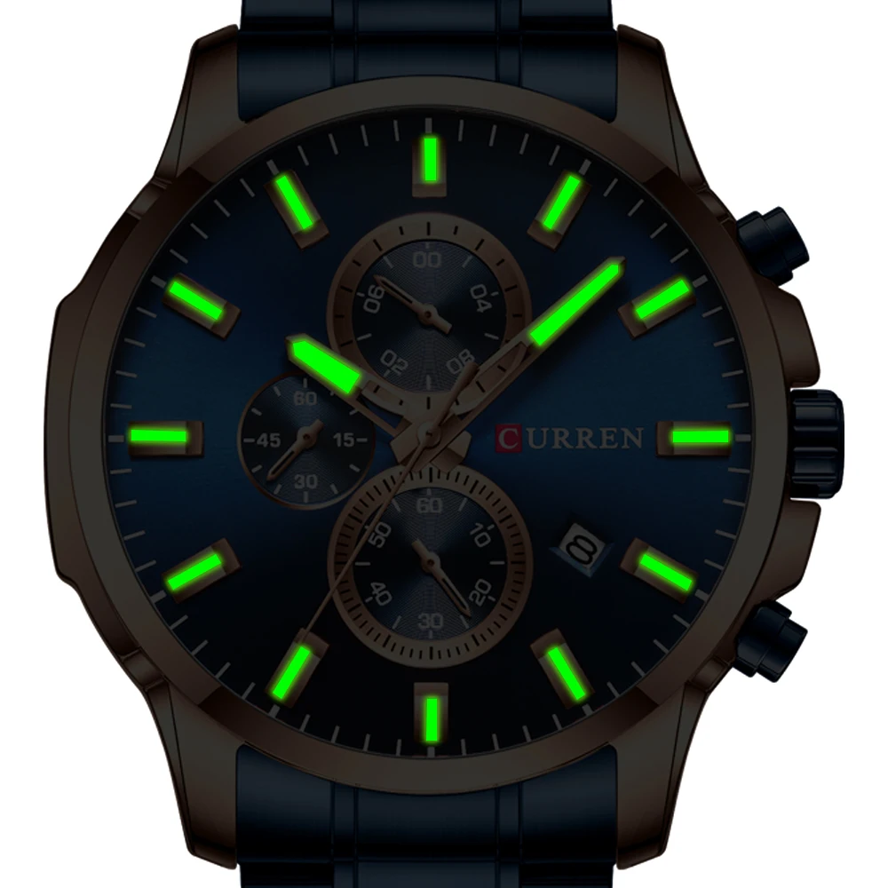 CURREN Chronograph Mens Watches Top Brand Luxury Business Watch Men Clock Relogio Masculino Waterproof Quartz Blue Wristwatch