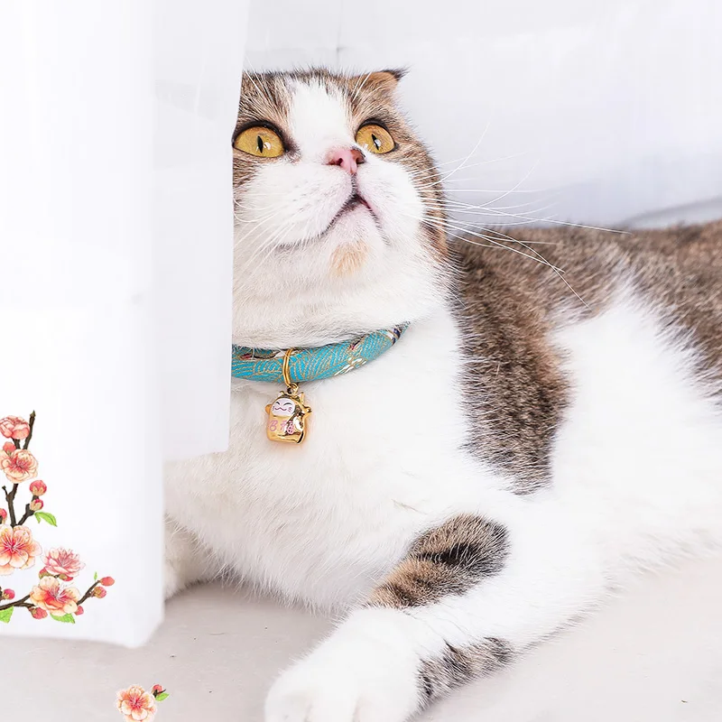 Japanese Style Handmade Adjustable Dog Cat Collar 4 Size Printed Necktie Necklace With Bell for Puppy Kitten Pet Cat Accessories Japanese Style Handmade Adjustable Dog Cat Collar 4 Size Printed Necktie Necklace With Bell for Puppy Kitten Pet Cat Accessories