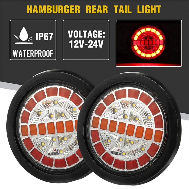 2pcs Trailer Truck Tail Lights 12V-24V Turn Signal Reverse Brake LED Lamp Boat Vehicles Lorry Rear Light Bus Campers Tractor Car |