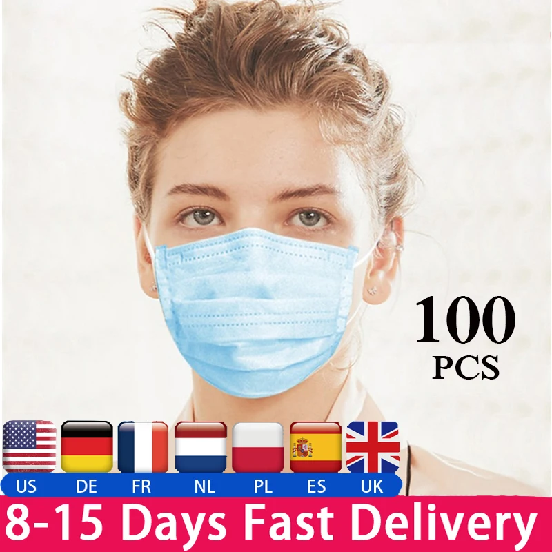 

Fast Delivery Masks 100pcs 3 layer disposable face masks masques anti virus fabric masks high quality anti-dust protective mask