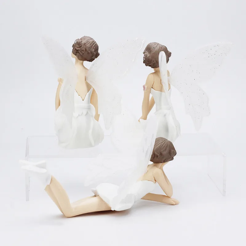 3pcs/set Resin Flying Flower Fairy DIY Miniatures White Angel Flower Figurines Home Decoration Gifts Car Cake Decor Ornaments