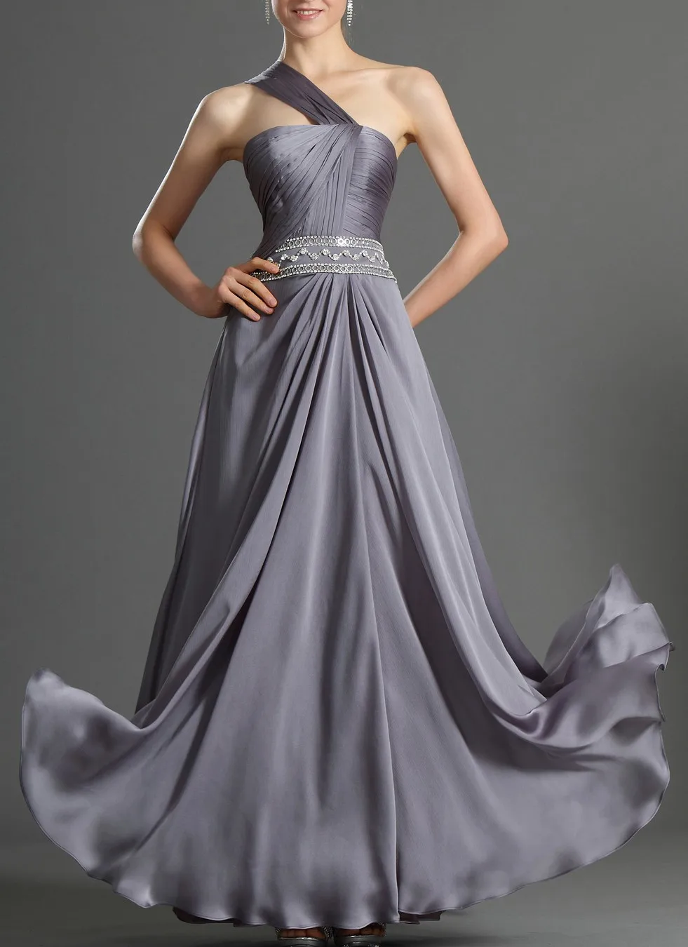 

A-line Gray One Shoulder Bridesmaid Dress Ruched Evening Formal Dress Wedding Guest Dresses