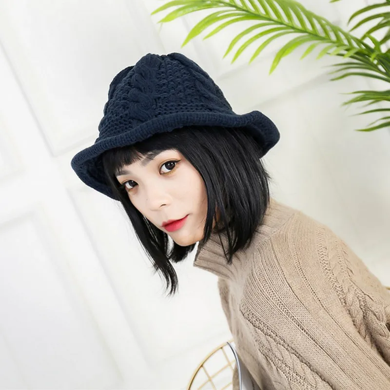 Navy Blue Теплый модный женский берет, шапка бини, зимняя вязаная Вязаная мужская шапка, мешковатая Лыжная шапка, Шерстяная Лыжная шапка, неоновая шапка - Цвет: Navy Blue