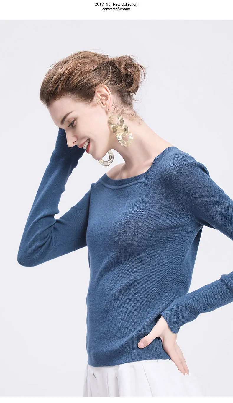 LZJN 2019 Women Sweater Long Sleeve Shirt Women Casual Office Top Sexy V-Neck Off Shoulder Pullover Sweater Loose Knit Jumper (14)