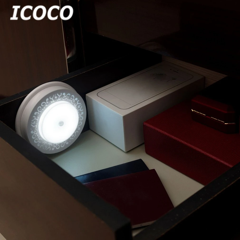 White Light ICOCO стильный светодиодный Светильник-ночник с круглым датчиком, светильник с питанием от батареи, индукционный светильник, энергосберегающий аварийный светильник, Прямая поставка - Цвет: White Light