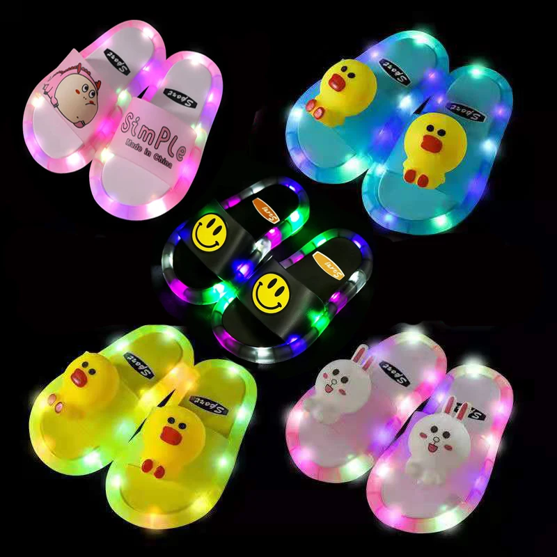 Luminous Slippers Children Shoes Comfortable Led Light Kid Baby Home Cool Cartoon Smile Pattern Soft PVC Non-slip Footwear |