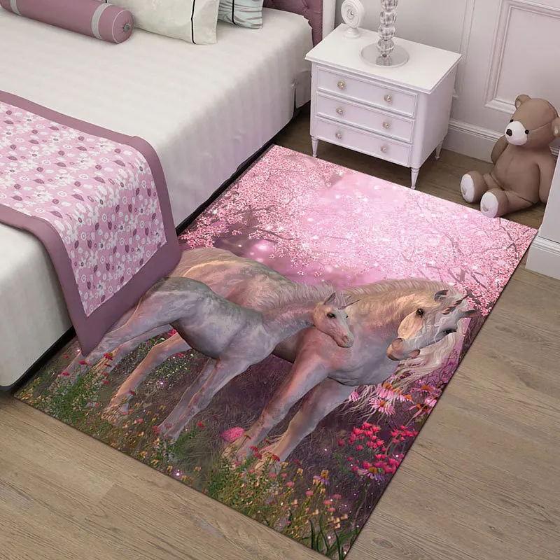 3D einhorn pferd teppich kinder cartoon bereich teppiche für wohnzimmer  weiche zimmer dekoration teenager rosa mädchen hause boden matte parlor  teppich