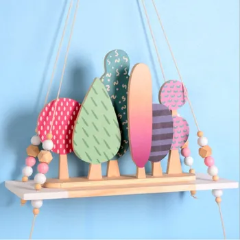 

New Design INS Nordic Style Wooden Trees Ornaments Kids Room Decoration Wall Art Figurine Wood Toys Crafts Photography Props