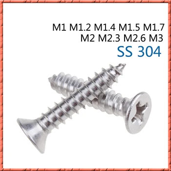 

100pcs Stainless steel m1/m1.2/m1.4 - m2.6/m3*3-25mm countersunk head philips self tapping screw micro Flat head attack screw