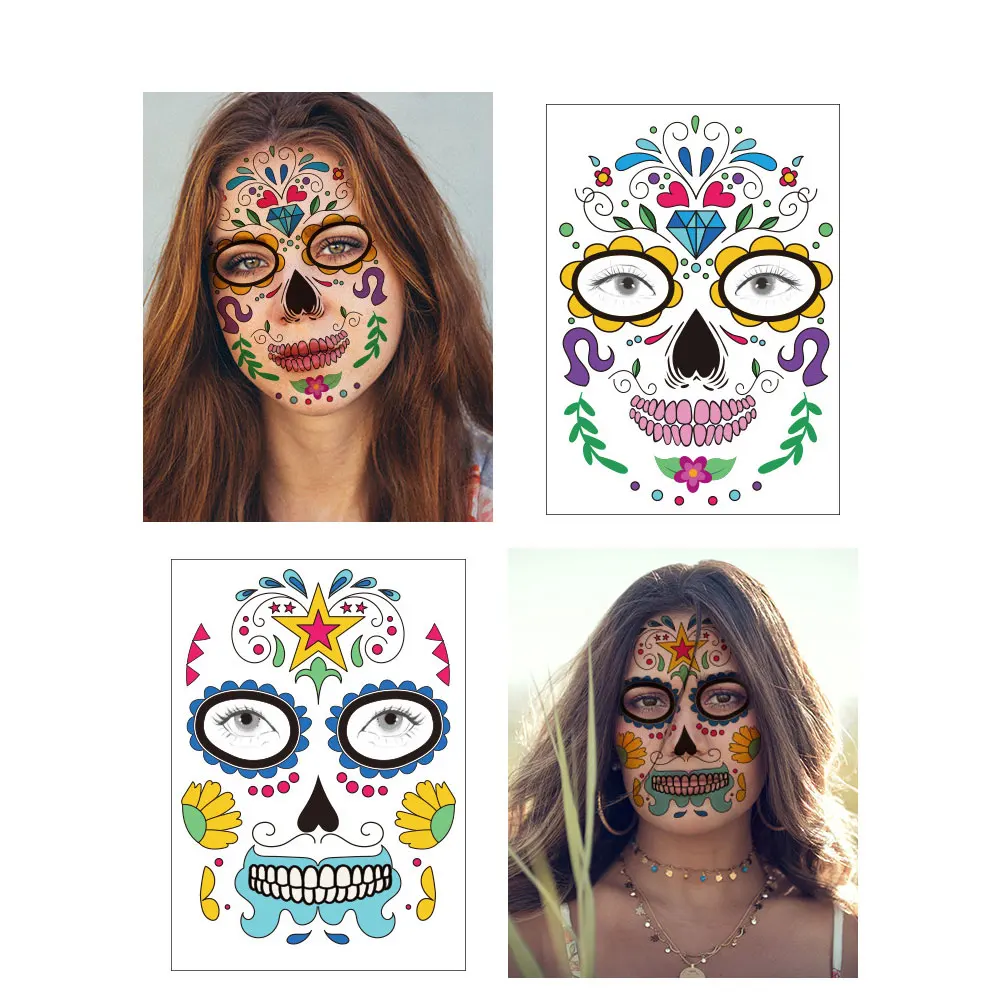 Halloween Face Sticker Multicolor Floral Pattern Printing Skull Removable Waterproof Cosplay Tattoo Decoration |