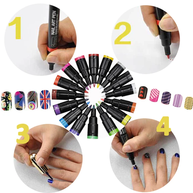 16 cores 3d Nail Art Pen For Nail Art Diy Design Desenho Pintando Unha Gel  Gel Marcador Caneta Pregação Ferramentas de Decoração manicure