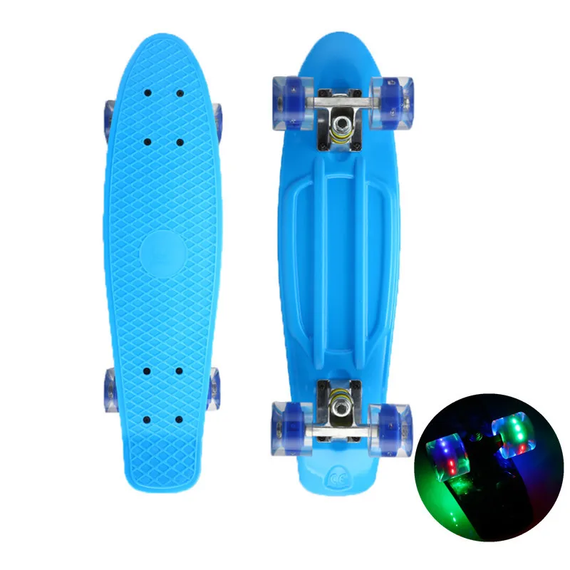 

22" Skate Board Flashing Light Mini Cruiser Skateboard Plastic Longboard Banana Fishboard Street Outdoor Sport For Girl Boy