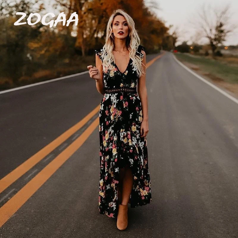 Женское платье с открытой спиной ZOGAA Boho Черное и белое кружевное длинное вечернее