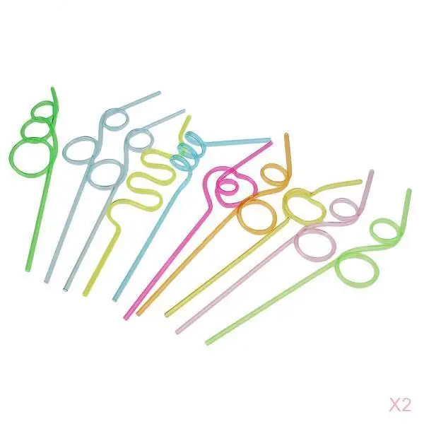 20pcs Novelty Fun Curly Drinking Straws Wiggle Kids Party Accessories