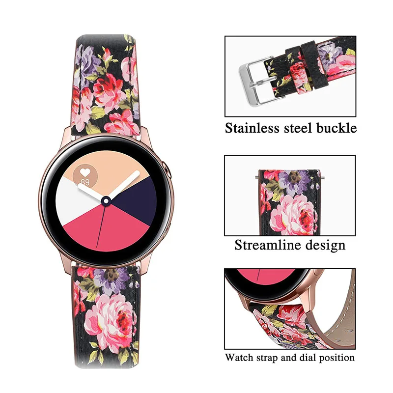 20 мм браслет из натуральной кожи ремешок для часов samsung galaxy watch active gear S2 для Amazfit bip браслет спортивные повязки