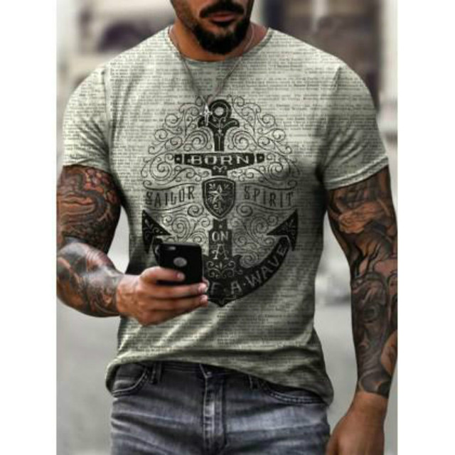 Men's T-Shirt European And American Fashion Marine Style Anchor 3D Printed Clothes Loose Large Size Quick-Drying T-Shirt