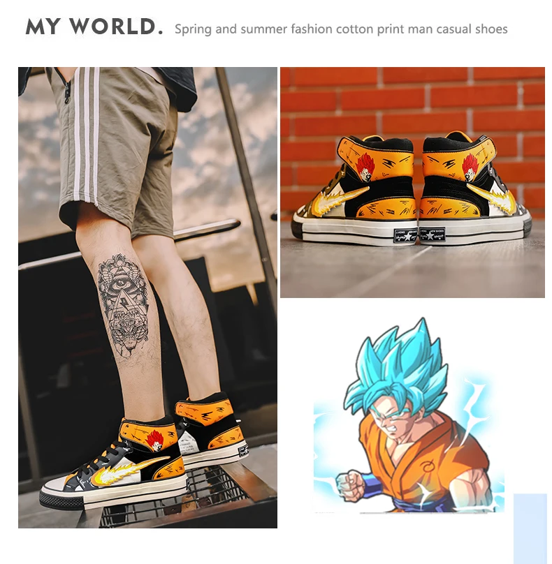 COOLVFATBO Dragon Z Ball Мужская парусиновая обувь с высоким берцем крутой Dragon Ball Пикачу Покемон Гоку Вегета мужские кроссовки с вулканизированной подошвой