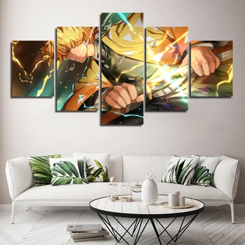 

Poster Canvas Print Wall Artwork 5 Pieces Demon Slayer Comic HD Painting Modular Pictures Home Decor Kids Room
