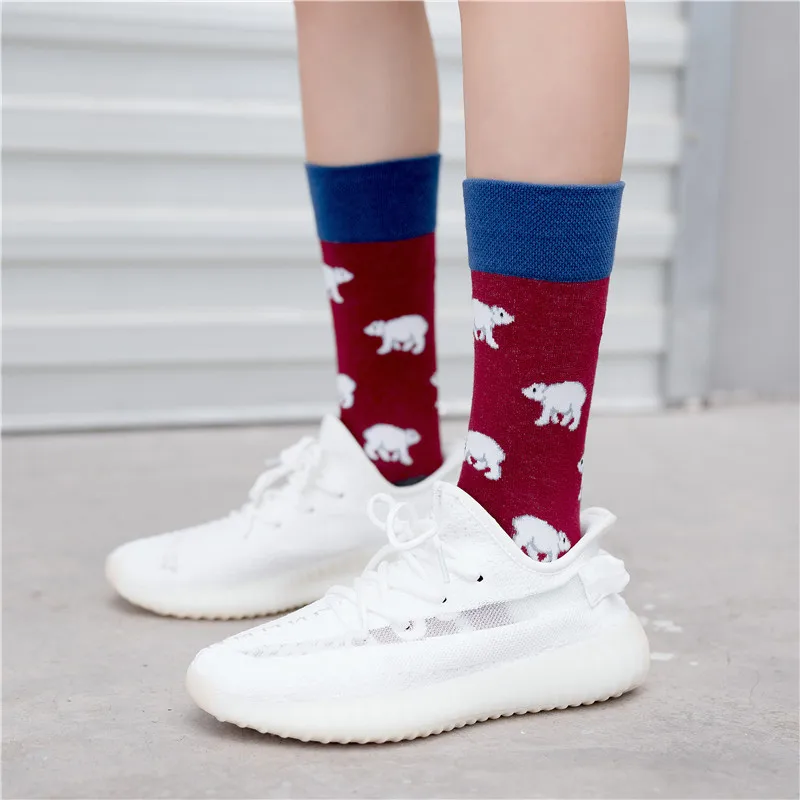 SP&CITY 5 Pairs Harajuku Women Cartoon Animal Patterned Cotton Socks Bird Chicken Funny Print Female Socks Casual High Sox