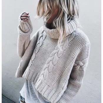 

Women Sweaters and Pullovers Korean Style Long Sleeve Casual Crop Sweater Slim Solid Twist Knitted Jumper Sweater Autumn Winter