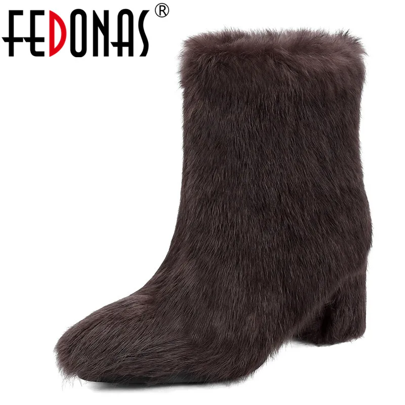 Женские короткие ботинки FEDONAS теплые на высоком каблуке для офиса и вечеринок