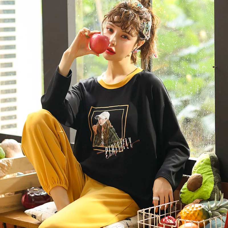 

Pajamas Women's Spring And Autumn 100% Pure Cotton Pajamas Long Sleeve Korean-style Women's Thin Nursing Home Wear Two-Piece Set