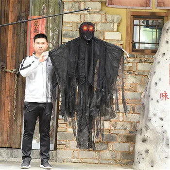 

Halloween Black Hanging Ghost Prank Props Haunted House Tricky Props Party Supplies Voice-activated Faceless Glowing Eyes