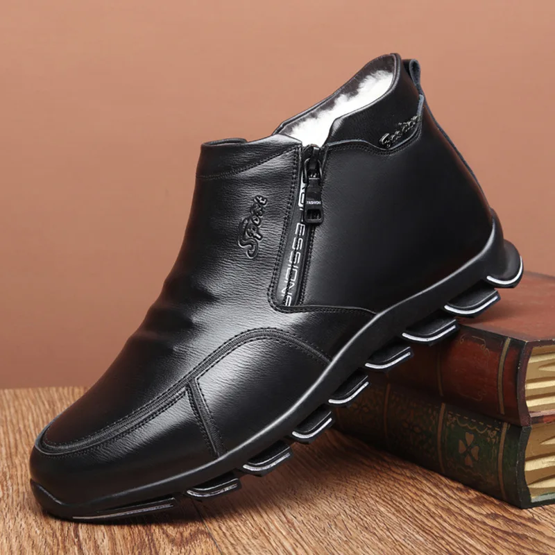 FONIRRA, мужские повседневные зимние кроссовки, кожаные ботинки, шерсть и хлопок, Мужская меховая обувь с высоким берцем для отдыха, бархатная Теплая мужская обувь, 366