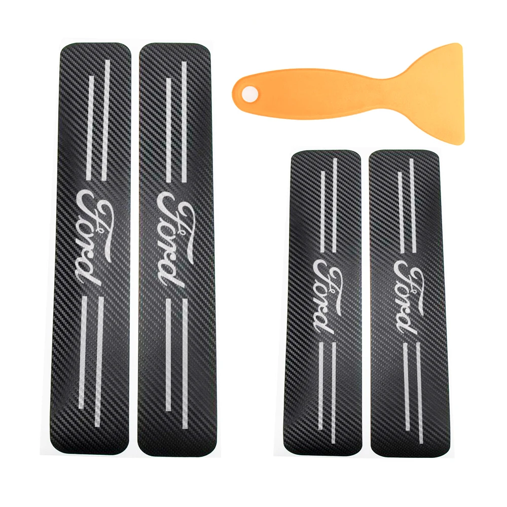 4PCS Car Door Sill Carbon Sticker For Ford Fiesta Mondeo Leather Fiber Plate Threshold Auto Accessories | Автомобили и мотоциклы