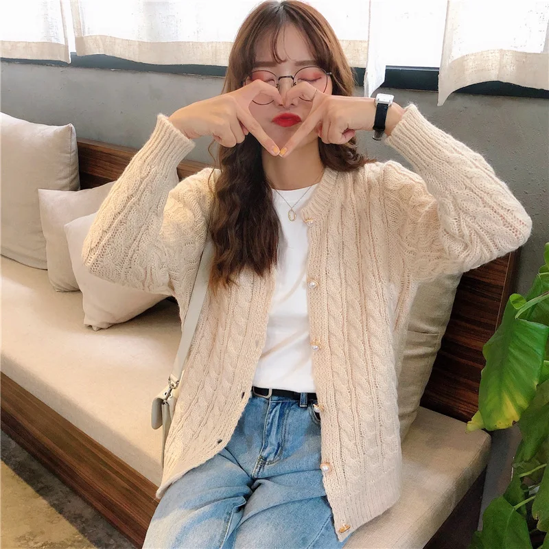 

Autumn Clothing New Style Korean-style Loose-Fit Versatile Sweet Retro Mohair Cardigan Coat Tops