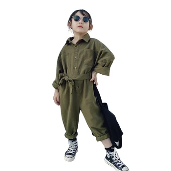 

2020 new spring back to school children clothes age for 3 - 12 yrs baby girls boys overalls green beige fashion pockets rompers