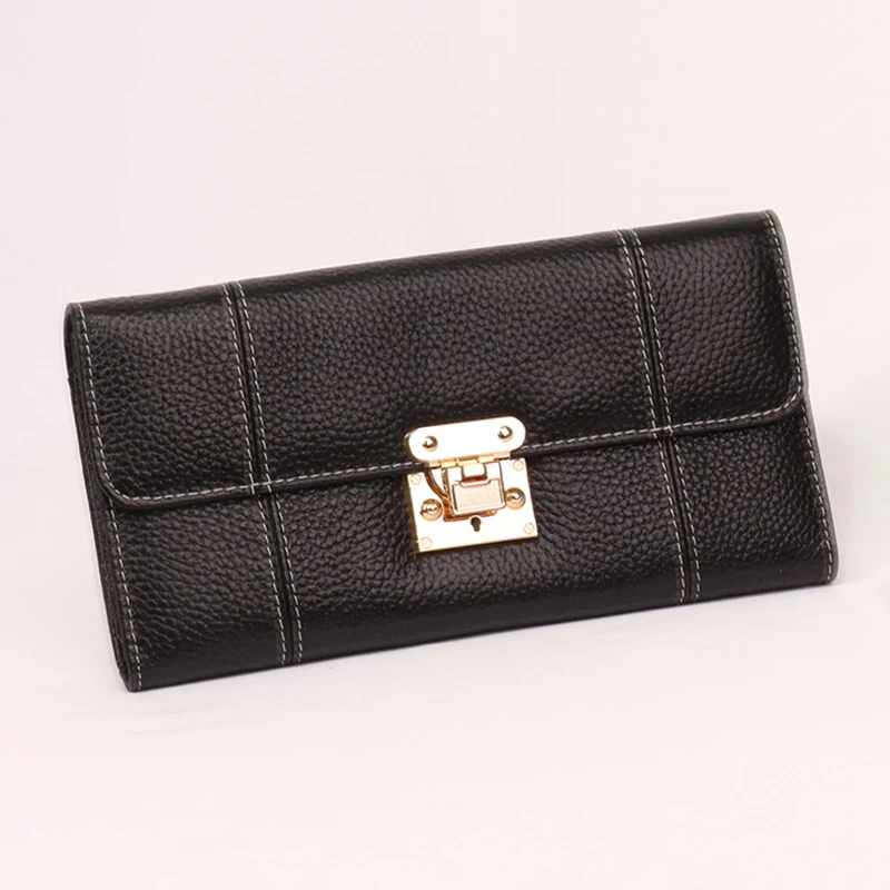 Женский кошелек с длинной пряжкой из воловьей кожи клатч тремя отделениями для