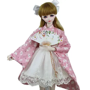 

2Pcs/set Japonic Modified Kimono Clothes Set Doll Accessories for 1/3 60cm BJD Dolls - Pink Rabbit (No Doll)