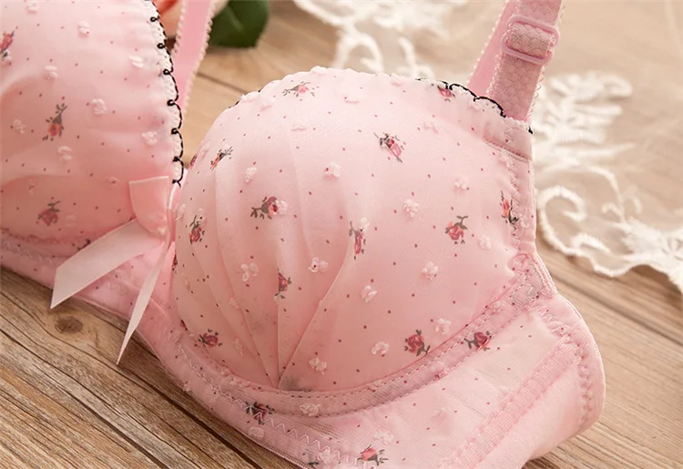 Kawaii Push Up Bra Sets Girl Cute Bow Floral Bra Summer Dot Small Fresh Comfortable Underwear 2022 plus size bra and panty sets