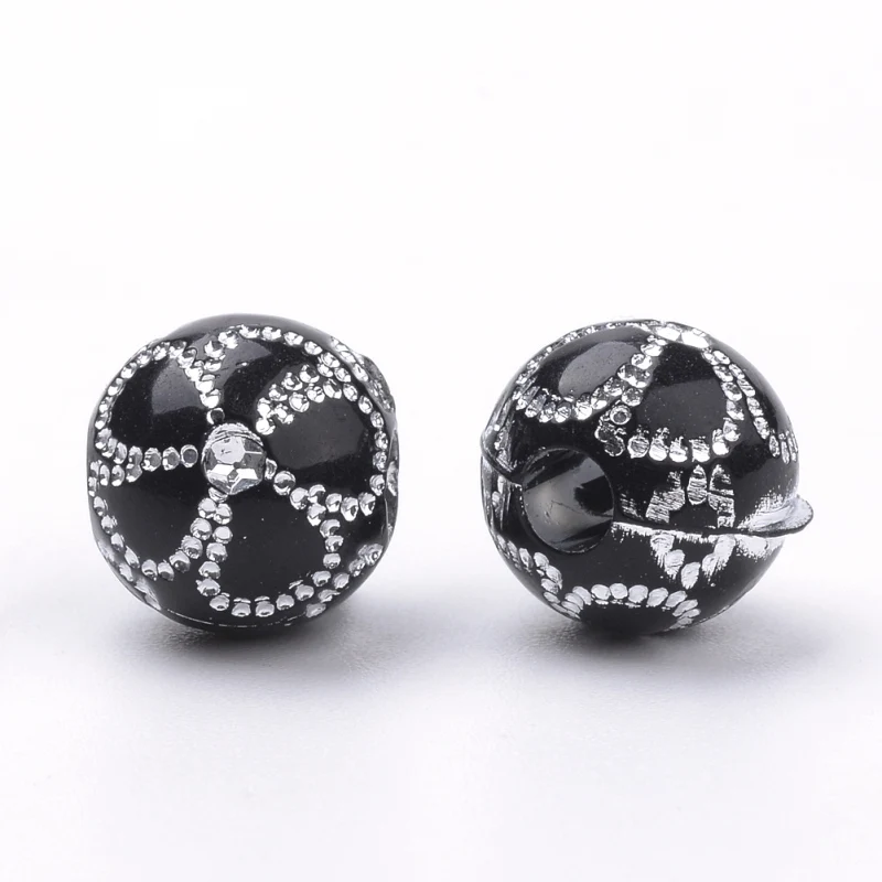 Около 1240 шт/500 г 9 мм круглые с цветком черные акриловые бусины в народном стиле с 2,5 мм отверстием для самостоятельного изготовления ювелирных изделий украшения