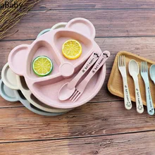 Vaisselle pour bébé, bol, cuillère, fourchette, alimentation gratuite, ours de dessin animé, vaisselle pour enfants, alimentation pour bébé, ensemble de vaisselle, formation Anti brûlure
