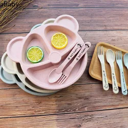 Baby Bowl Spoon  Fork Feeding Tableware Free Cartoon Bear Children Tableware Baby Eating Tableware Set Anti-scalding Training