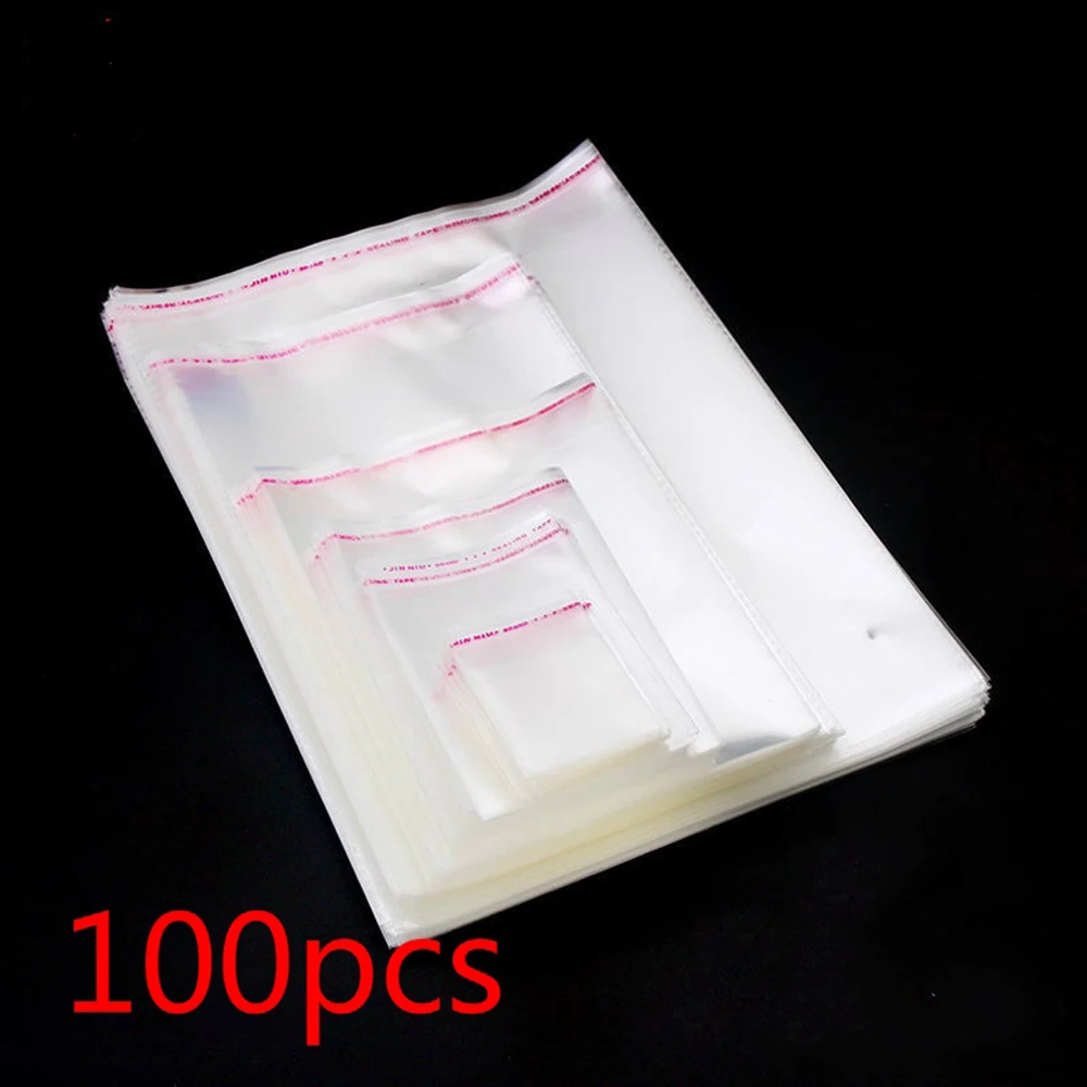 100 PCS 100 шт самоклеющиеся целлофановые пакеты, маленькие пластиковые пакеты для упаковки конфет, герметичный упаковочный мешочек кисет для печенья - Color: 100 PCS
