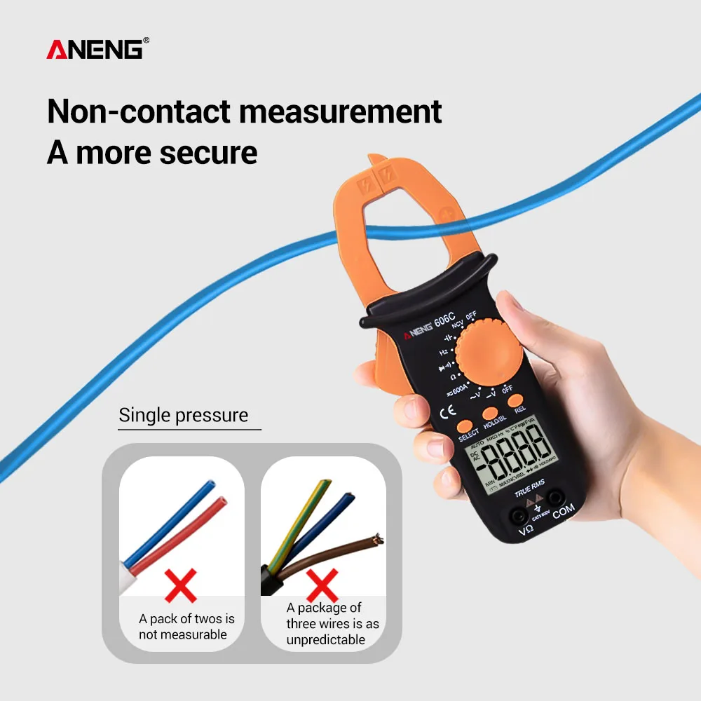 ANENG 606C цифровой клещи AC DC диод непрерывности мультиметр NCV True RMS Сопротивление Емкость Частотомер