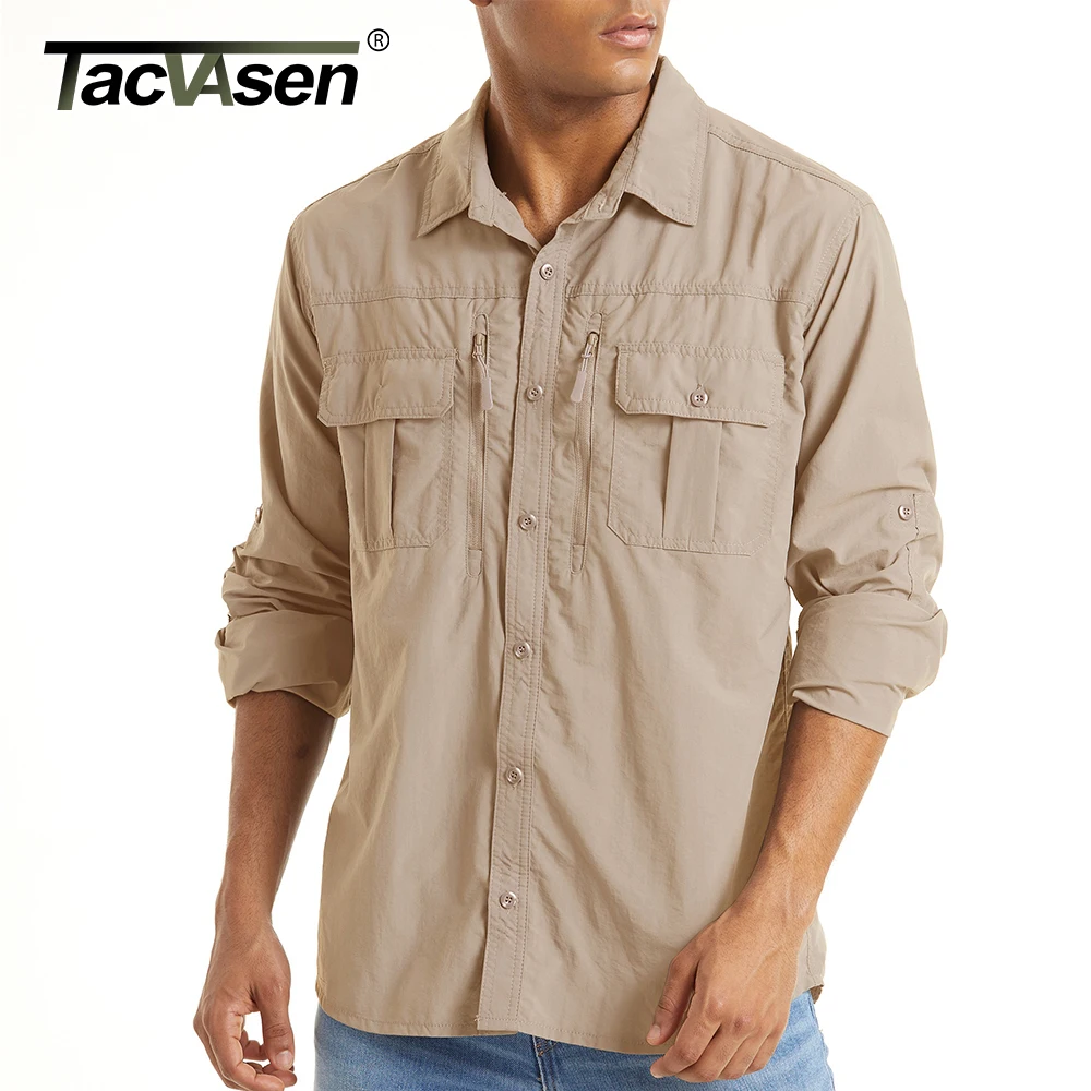 Shirt-Team Work-Tops Skin-Protective Long-Sleeve TACVASEN Outdoor Mens with 2-Chest